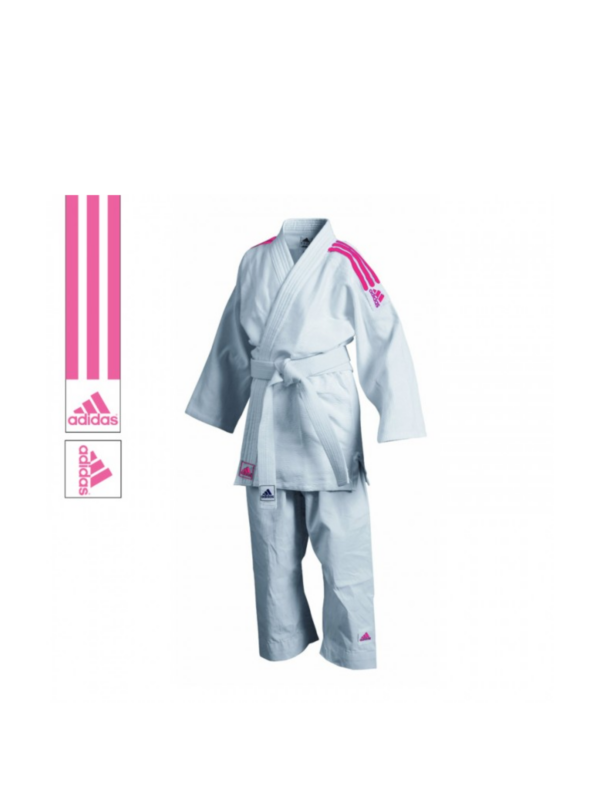 JUDOGUI ADIDAS J350 BLANCO CON FRANJAS ROSAS